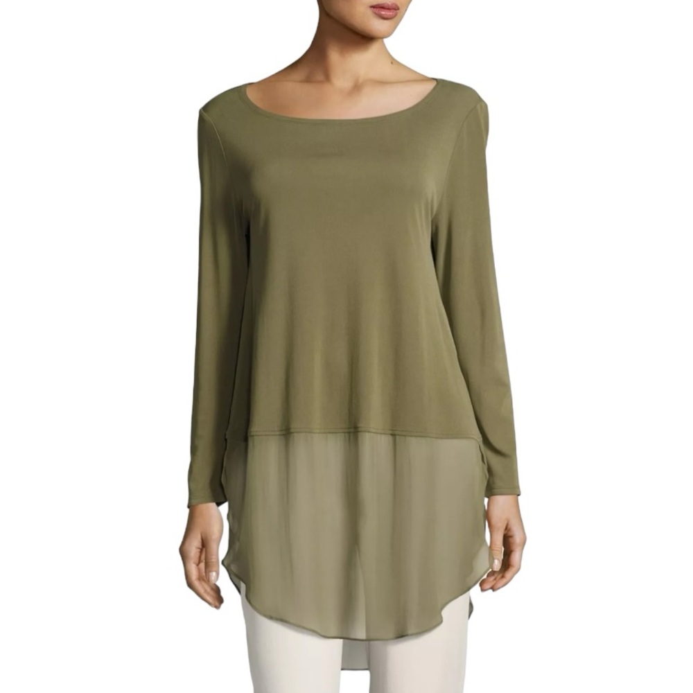 Eileen Fisher Silk Bateau Long-Sleeve Tunic - Women's